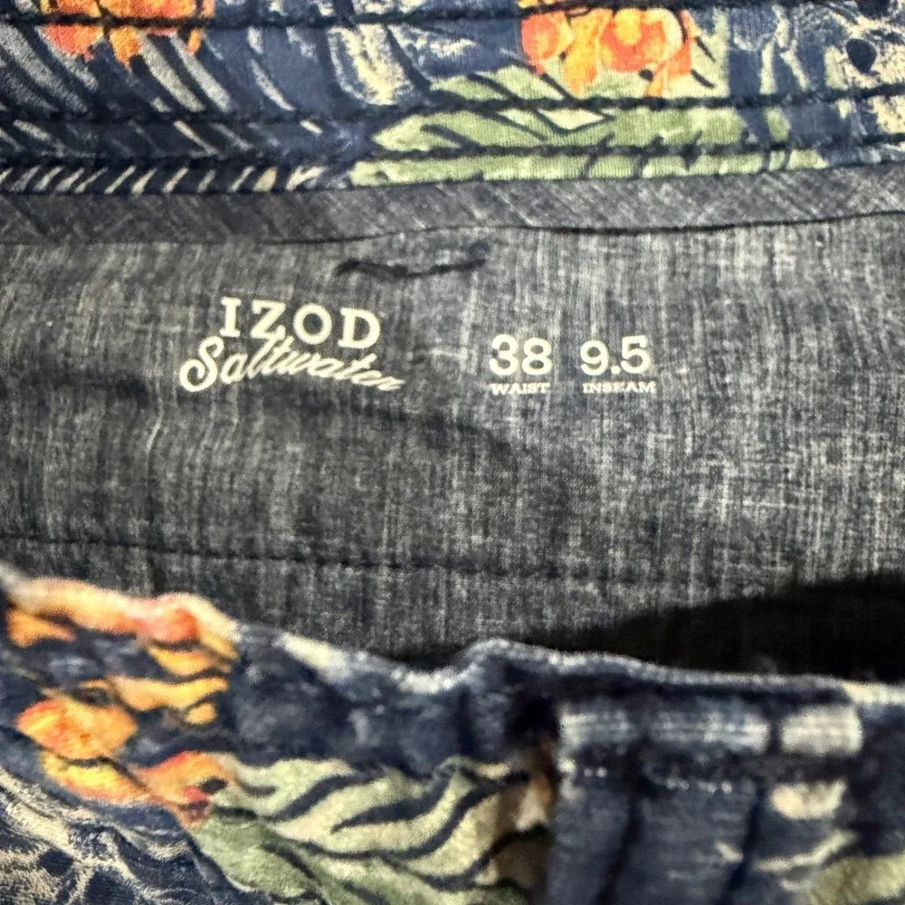 IZOD Cargo Shorts Mens 38 Blue Tropical Floral Palm Saltwater Cotton Relaxed